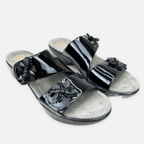 Dansko Sandals Eu 40 Black Donna Patent Leather Slip On Adjustable Double Strap - Picture 6 of 14